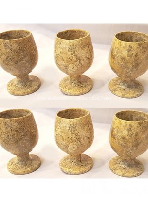 5″ Onyx Marble Handcrafted Wine Glasses Multi-Brown Pack Of 6