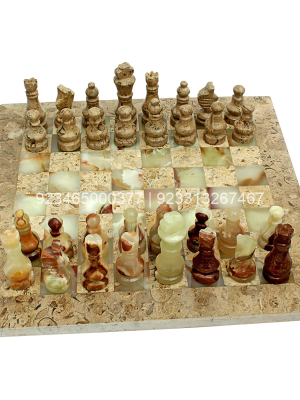 multi green onyx and fossil coral chess set with fossil coral border 8″ Multi Green Onyx And Fossil Coral Chess Set With Fossil Coral Border