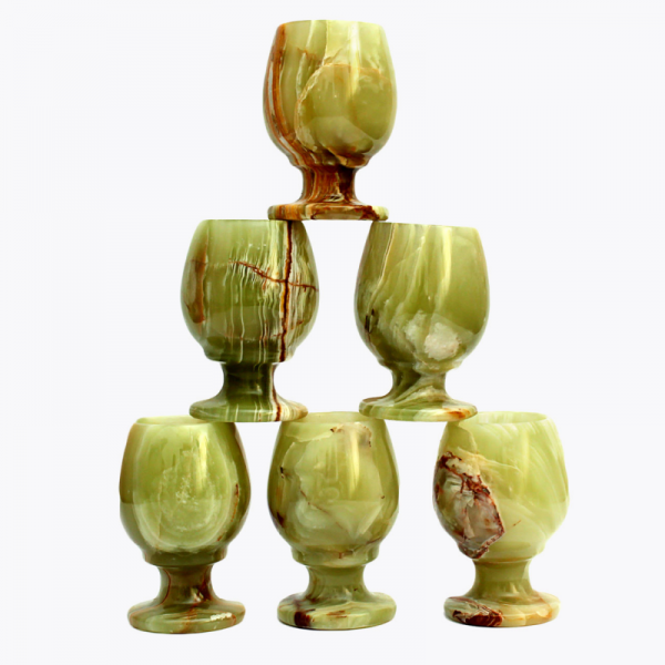 Green Onyx Stone Wine Glass Small Pair