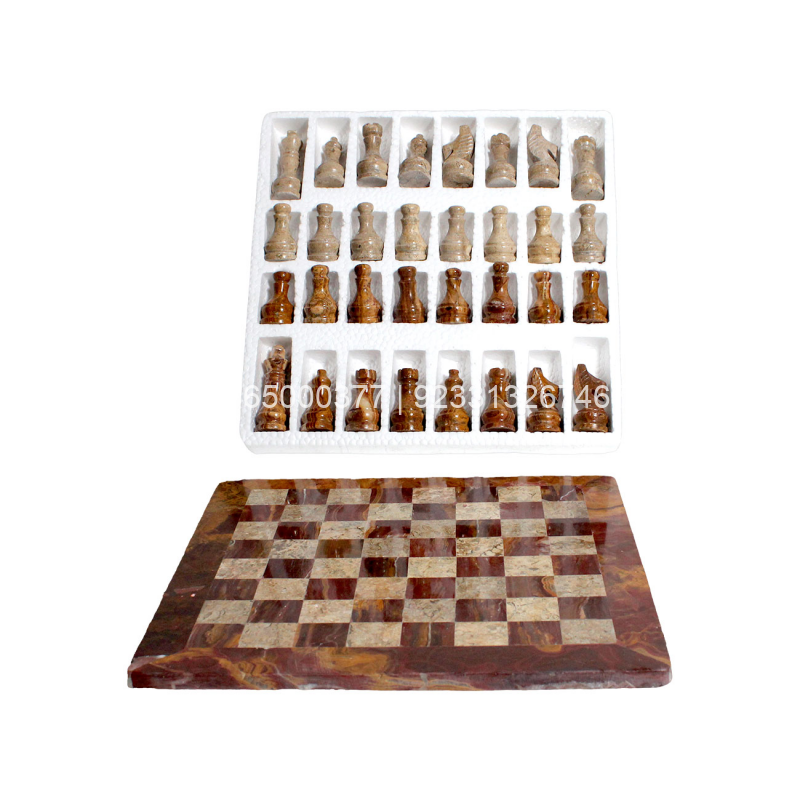 Red Onyx and Fossil Coral Chess Set Red Onyx and Fossil Coral Chess Set
