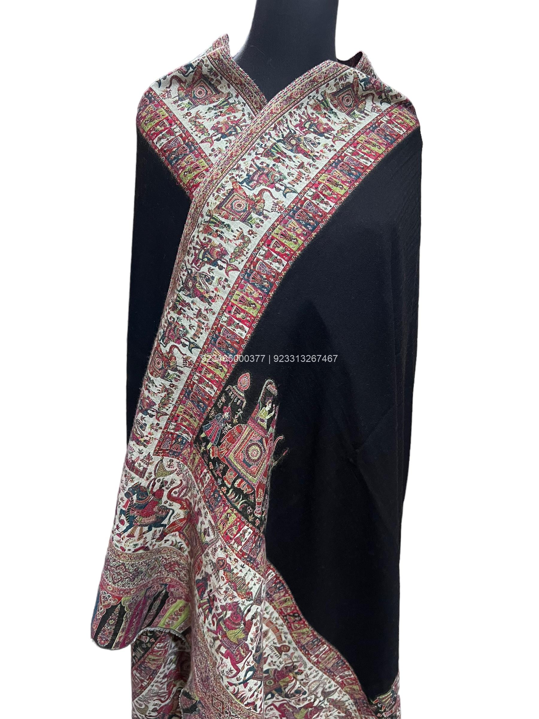 Pashmina Shawl with Mughal Art Palla -pakistan Pashmina Shawl with Mughal Art Palla -pakistan