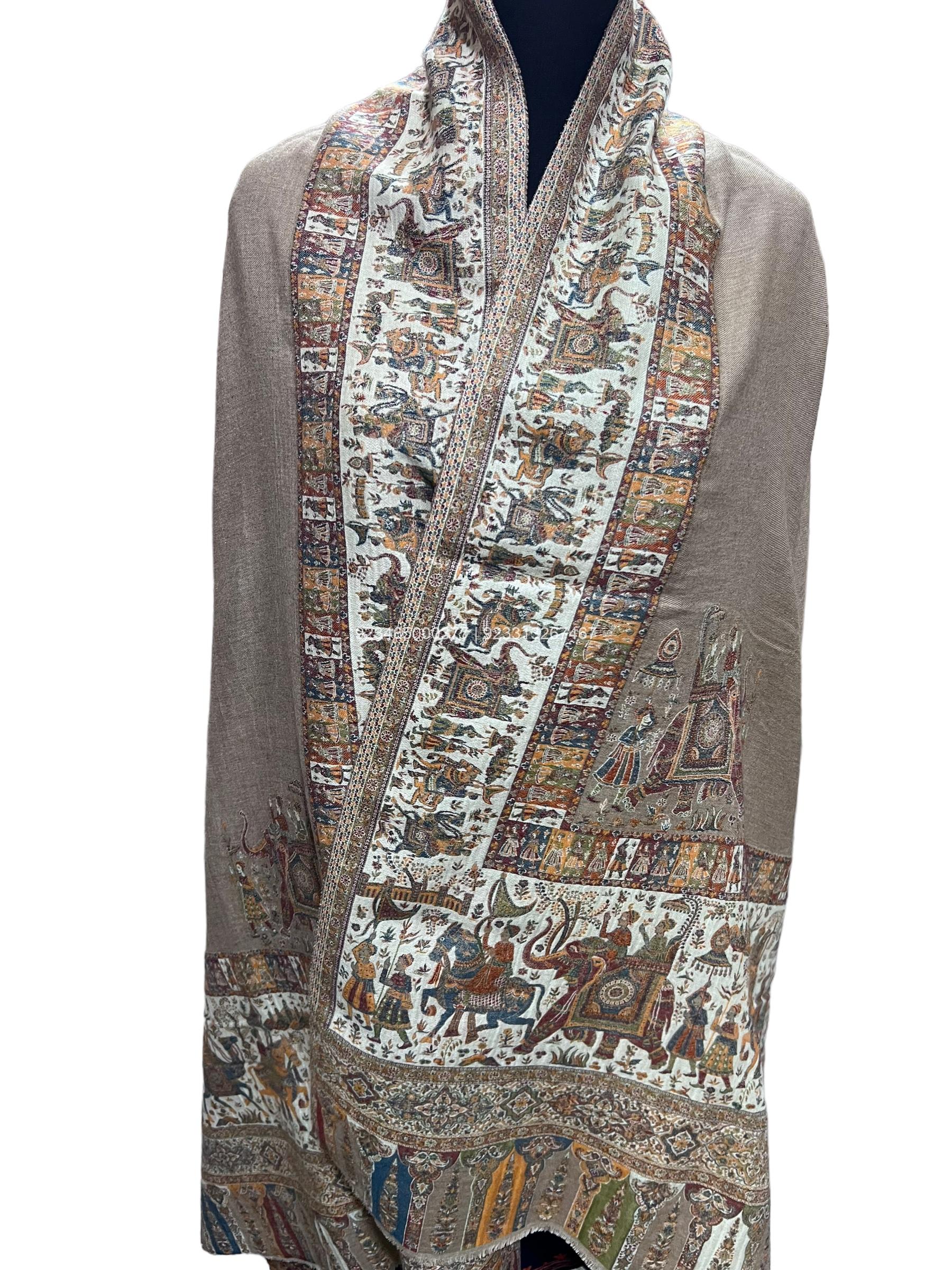 Pashmina Shawl with Mughal Art Palla Pashmina Shawl with Mughal Art Palla